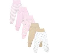 TupTam Pantaloni con Piedini da Neonato per Bambini, 5 Pezzi, Beige_Stelle_Righe_Orsi, 68