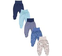 TupTam Pantaloni con Piedini da Neonato per Bambini, 5 Pezzi, Blu Scuro/Verde/Dino/Blu Denim/A Righe/Grigio, 62