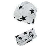 TupTam Ragazzi Cappello Beanie Sciarpa Tubo Bambini Set di 2 Autunno Inverno Foderato Transitorio, Jersey 2 strati - stelle nero grigio, 52