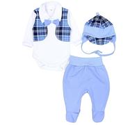 TupTam Set da Neonato Body e Pantaloni con Piedi e Berretto, Blu/cravatta a farfalla/controllo, 68