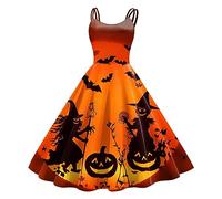 TUQIDEWU Costume di Halloween, da donna, per Halloween, per cosplay, Halloween, costume da donna, spaventoso, costume di carnevale, vestito da donna, con stampa a zucca, Halloween, costume lungo,