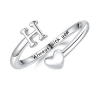 Turandoss Anello a forma di cuore con lettere, placcato in oro bianco 14 carati, da donna, con parole incise, regolabile, aperto, regalo per donne, figlie, adolescenti, ragazze