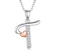 Turandoss Collana a forma di cuore con lettere, da donna e ragazza, con | Collana da donna placcata in oro bianco 14 carati, a forma di cuore, in argento, regalo per donne, ragazze e fidanzate