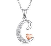 Turandoss Collana a forma di cuore con lettere, da donna e ragazza, con | Collana da donna placcata in oro bianco 14 carati, a forma di cuore, in argento, regalo per donne, ragazze e fidanzate