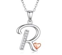 Turandoss Collana a forma di cuore con lettere, da donna e ragazza, con | Collana da donna placcata in oro bianco 14 carati, a forma di cuore, in argento, regalo per donne, ragazze e fidanzate