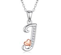 Turandoss Collana a forma di cuore con lettere, da donna e ragazza, con | Collana da donna placcata in oro bianco 14 carati, a forma di cuore, in argento, regalo per donne, ragazze e fidanzate
