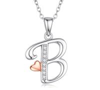 Turandoss Collana a forma di cuore con lettere, da donna e ragazza, con | Collana da donna placcata in oro bianco 14 carati, a forma di cuore, in argento, regalo per donne, ragazze e fidanzate