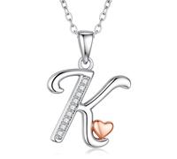 Turandoss Collana a forma di cuore con lettere, da donna e ragazza, con | Collana da donna placcata in oro bianco 14 carati, a forma di cuore, in argento, regalo per donne, ragazze e fidanzate