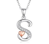 Turandoss Collana a forma di cuore con lettere, da donna e ragazza, con | Collana da donna placcata in oro bianco 14 carati, a forma di cuore, in argento, regalo per donne, ragazze e fidanzate