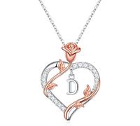 Turandoss Collana da donna a forma di cuore, placcata in oro bianco 14 carati, con lettere dalla A alla Z, con zirconia cubica, regalo personalizzato per donne, ragazze, mamma, fidanzata, anniversario