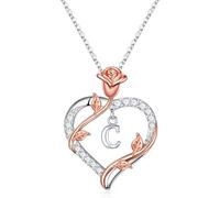 Turandoss Collana da donna a forma di cuore, placcata in oro bianco 14 carati, con lettere dalla A alla Z, con zirconia cubica, regalo personalizzato per donne, ragazze, mamma, fidanzata, anniversario