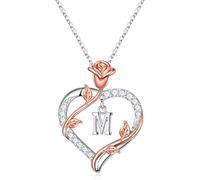 Turandoss Collana da donna a forma di cuore, placcata in oro bianco 14 carati, con lettere dalla A alla Z, con zirconia cubica, regalo personalizzato per donne, ragazze, mamma, fidanzata, anniversario