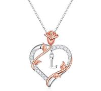 Turandoss Collana da donna a forma di cuore, placcata in oro bianco 14 carati, con lettere dalla A alla Z, con zirconia cubica, regalo personalizzato per donne, ragazze, mamma, fidanzata, anniversario