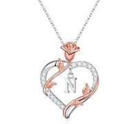 Turandoss Collana da donna a forma di cuore, placcata in oro bianco 14 carati, con lettere dalla A alla Z, con zirconia cubica, regalo personalizzato per donne, ragazze, mamma, fidanzata, anniversario