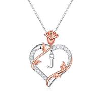 Turandoss Collana da donna a forma di cuore, placcata in oro bianco 14 carati, con lettere dalla A alla Z, con zirconia cubica, regalo personalizzato per donne, ragazze, mamma, fidanzata, anniversario