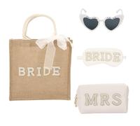 TURAOHU Set regalo da 4 pezzi con scritta "Bride to Be", borsa tote per matrimonio, borsa per cosmetici, occhiali da sole da sposa, maschera per gli occhi, per addio al nubilato, fidanzamento, luna di