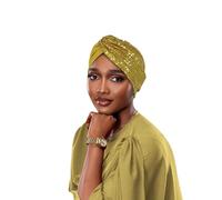 Turbante con paillettes, copricapo da sera con glitter oro, tessuto elasticizzato, cappelli utilizzati per coprire i capelli di malati di cancro (USA, numerico, 5 1/8, 6 1/4, giallo)