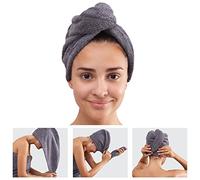 Turbante per capelli ad asciugatura rapida, asciugamano turbante deluxe con bottone, asciugamano per capelli in 100% cotone ad alta assorbenza, per asciugare i capelli, 1 pezzo (grigio)