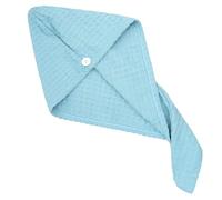 Turbante per capelli blu in tessuto a nido d'ape, 25 x 65 cm, asciugamano per capelli in microfibra ad asciugatura rapida, turbante per capelli di quarta generazione con bottone, per tutti i tipi di
