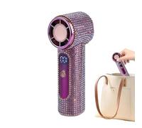 Turbine Fan - Fully Rhinestone Handheld, Multi-Speed Rechargeable Pocket Cooler | USB Quiet Mini With Digital Display, 0.135kg Sparkly Crystal Personal Face Flashing Fan For Travel Beach Vacation