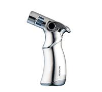 Turbine Flame Jet Blow Torch Accendino Antivento a 4 Becchi Accendino a Gas per Sigari con Scatola Elegante Butano Regolabile Gonfiabile per Barbecue All'aperto Selvaggio,Silver