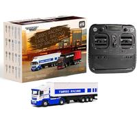 Turbo Racing - Camion semi radiocomandato in scala 1:76 con piastra di trascinamento e contenitore di carico, trattore elettrico RC 2.4G 3CH 4WD con luce LED, modello di trattore da tavolo per