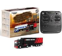 Turbo Racing - Camion semi radiocomandato in scala 1:76 con piastra di trascinamento e contenitore di carico, trattore elettrico RC 2.4G 3CH 4WD con luce LED, modello di trattore da tavolo per