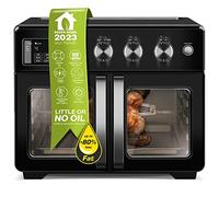 TurboTronic - Mini forno a convenzione 4 in 1 e friggitrice ad aria calda, versione XXL, 32 l, con spiedino girevole e molti accessori, teglia, essiccatore a partire da 25 °C e (nero)