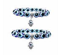 通用 Bracciale Turco Blu Perline, 2 Pezzi Braccialetto di Protezione dell'occhio Diabolico, Bracciale Elasticizzato con Perline Fortunate, Porta Fortuna e Prosperità, Bracciale Unisex Fortunato