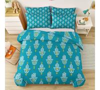 Turchese Bianco Set copripiumino 2 pezzi, in morbida microfibra stampata Semplice Rune Texture, con chiusura a cerniera 135 x 200 cm Set copripiumino ideale per camera da letto o dormitorio