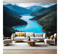 Turchese Carta da Parati Fotografica Paesaggio naturale Montagne Fiume Poster Giganti da Parete 400 x 280 cm Soggiorno Divano TV Hotel a Tema Corridoio di Lusso Sfondo Dipinto Murale