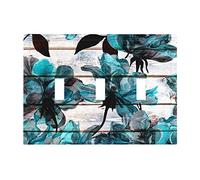 Turchese Teal Blue Flower 3 Gang Triple Toggle Light Switch Copertura piastra da parete Decirative Elettrica Piastra di comando per Bagno Casa Decorare 17 cm x 4,8 cm Grande Jumbo Size