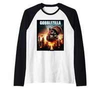 Turchia Giorno Ringraziamento Gobblezilla Divertente Gobble Mostro Maglia con Maniche Raglan
