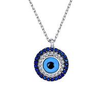 Turco Blu Pave Cz Protezione Spirituale Amuleto Malocchio Cerchio Rotondo Ciondolo Collana Per Le Donne Per Adolescenti .925 Sterling Silver