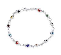 Turco Sottile Delicato Colorato Multicolore Protezione Spirituale Amuleto Filo Link Multi Charm Malocchio Bracciale Per Le Donne Adolescenti .925 Sterling Argento 7.5 Pollici Made In Turkey