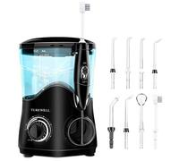 TUREWELL Idropulsore Dentale con 8 Ugelli Multifunzione, 10 valori nominali di pressione dell'acqua regolabili, pulsazioni ad alta frequenza con capacità di 600ml (Nero)