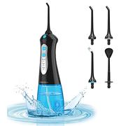 TUREWELL Idropulsore Dentale Portatile, Irrigatore Dentale Professionale con 3 Modalità e 4 Ugelli, IPX7 Impermeab Ricaricabile USB per Famiglia e Viaggi Nero