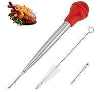Turkey Baster Siringa per cucinare, grande iniettore di carne in acciaio inox, con spazzola di pulizia e 2 aghi da marinata, rosso
