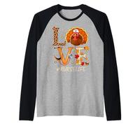 Turkey Love Nurses ER RN Thanksgiving Nurse Life Maglia con Maniche Raglan