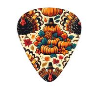 Turkey-Pumpkin-Funny-Thanksgiving Confezione da 12 plettri per chitarra con 3 spessori e scatola portaoggetti, plettri in ABS per basso elettrico