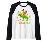 Turkey-Rex Turkey Riding Dinosaur Thanksgiving Thankful Maglia con Maniche Raglan