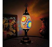 Turkish Moroccan Table Lamp Handmade Mosaic Stained Glass Small Moravian Star Lampshade Bedside Night Lamp, Vintage Decorative Desk Light for Gifts Bedroom Office,Yellow