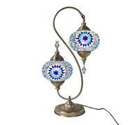 Turkish Mosaic 2-Light Table Lamp Moroccan Classic Double-Head Gooseneck Table Light Handmade Glass Decorative Night Lights for Bedroom Room Restaurants Bar Cafe,Blue