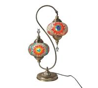 Turkish Mosaic 2-Light Table Lamp Moroccan Classic Double-Head Gooseneck Table Light Handmade Glass Decorative Night Lights for Bedroom Room Restaurants Bar Cafe,Red