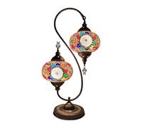 Turkish Mosaic 2-Light Table Lamp Moroccan Classic Double-Head Gooseneck Table Light Handmade Glass Decorative Night Lights for Bedroom Room Restaurants Bar Cafe,Colourful