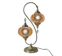 Turkish Mosaic 2-Light Table Lamp Moroccan Classic Double-Head Gooseneck Table Light Handmade Glass Decorative Night Lights for Bedroom Room Restaurants Bar Cafe,Brown