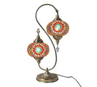 Turkish Mosaic 2-Light Table Lamp Moroccan Classic Double-Head Gooseneck Table Light Handmade Glass Decorative Night Lights for Bedroom Room Restaurants Bar Cafe,Orange