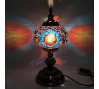 Turkish Mosaic Table Lamp Bohemian Night Lights Moroccan Decorative Desk Lamp Lantern with Handmade Mosaic Stained Glass Lampshade for Bedroom Bedside Living Room,A1