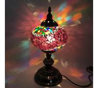 Turkish Mosaic Table Lamp Bohemian Night Lights Moroccan Decorative Desk Lamp Lantern with Handmade Mosaic Stained Glass Lampshade for Bedroom Bedside Living Room,B1