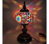 Turkish Mosaic Table Lamp Bohemian Night Lights Moroccan Decorative Desk Lamp Lantern with Handmade Mosaic Stained Glass Lampshade for Bedroom Bedside Living Room,A5